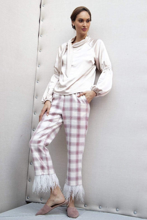 Brenda Feathered Plaid Pants